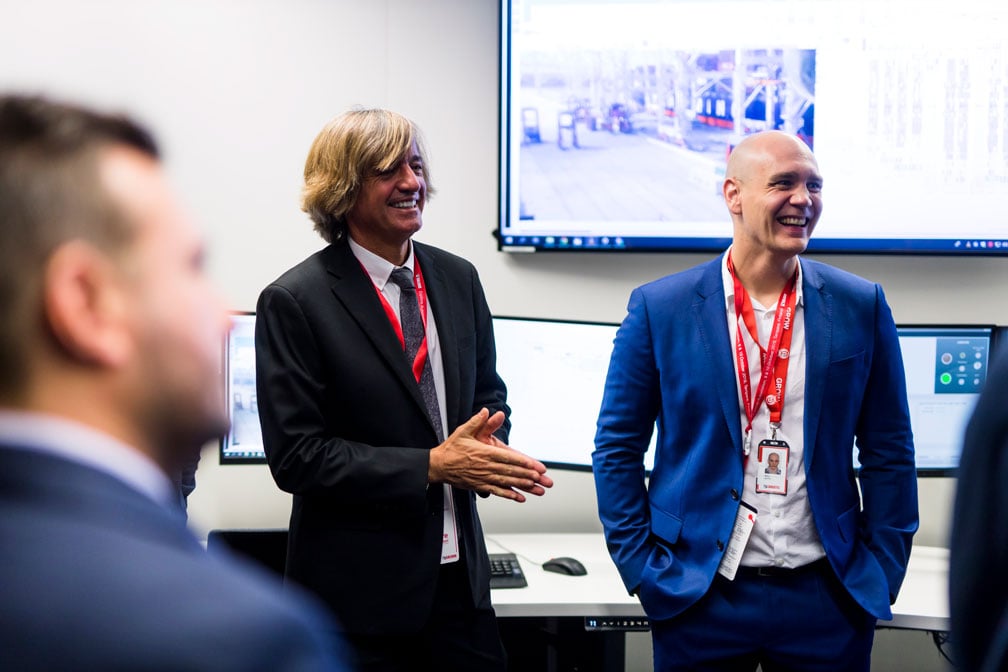 John Alvarez and Mika Sepp&auml; speaking together at Kalmar's Explore Automation 2019 event.